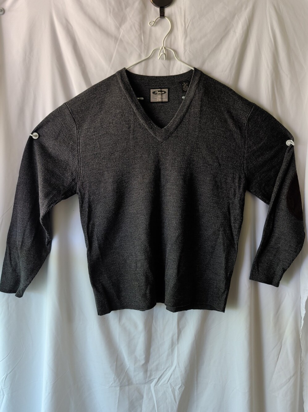 VTG Gap Sweater Mens S Merino Wool Pullover GREY Academia v-neck ELBOW PATCHES
